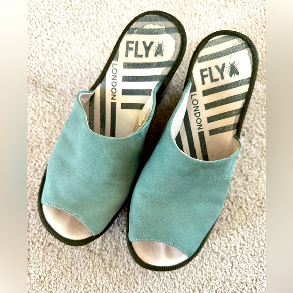 Fly London Shoes - Fly London Teal Open-Toe Slide Sandals